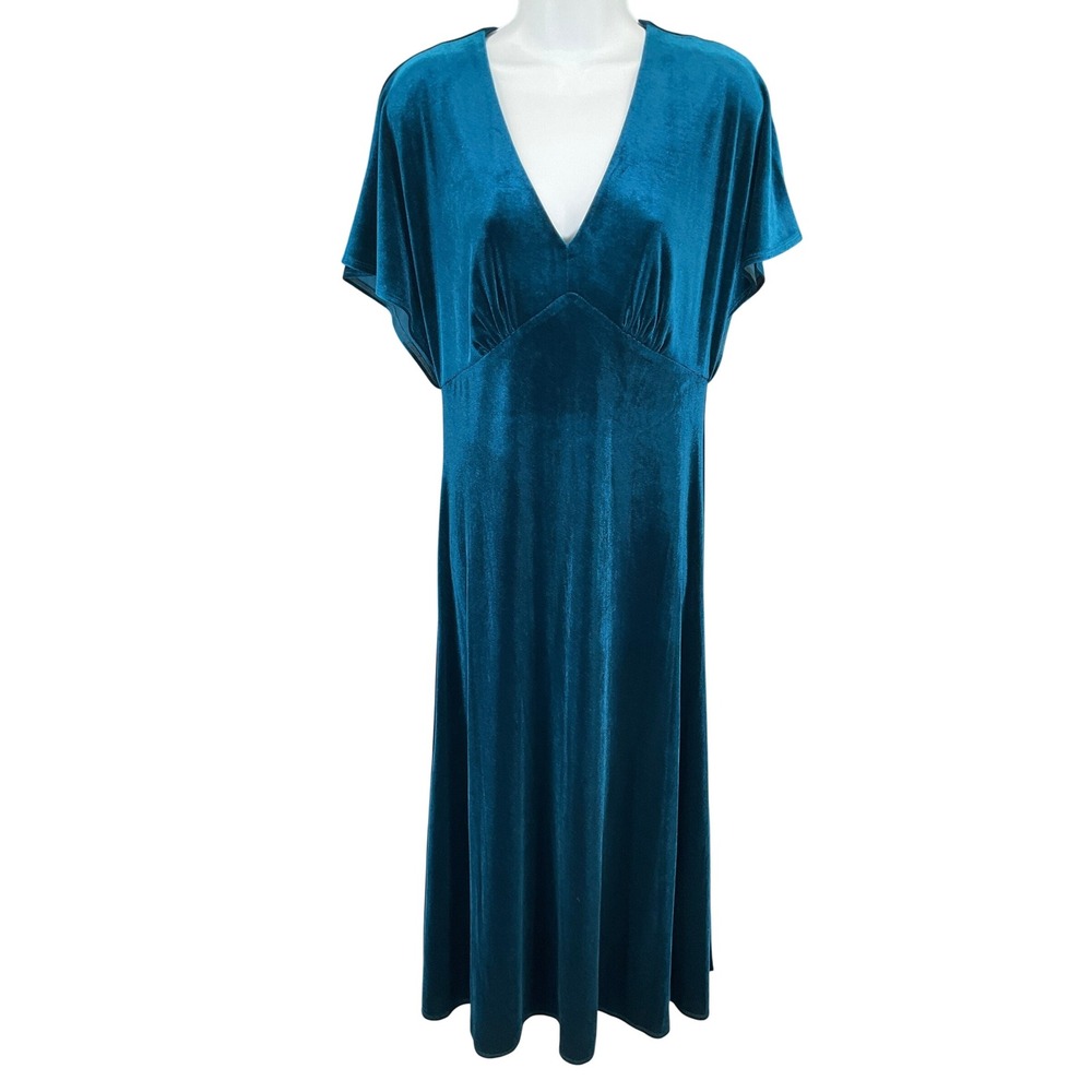 Taylor Maxi Dress Women's‎ Sz 10 Teal Velvet Fairy Whimsigoth Babydoll Regency